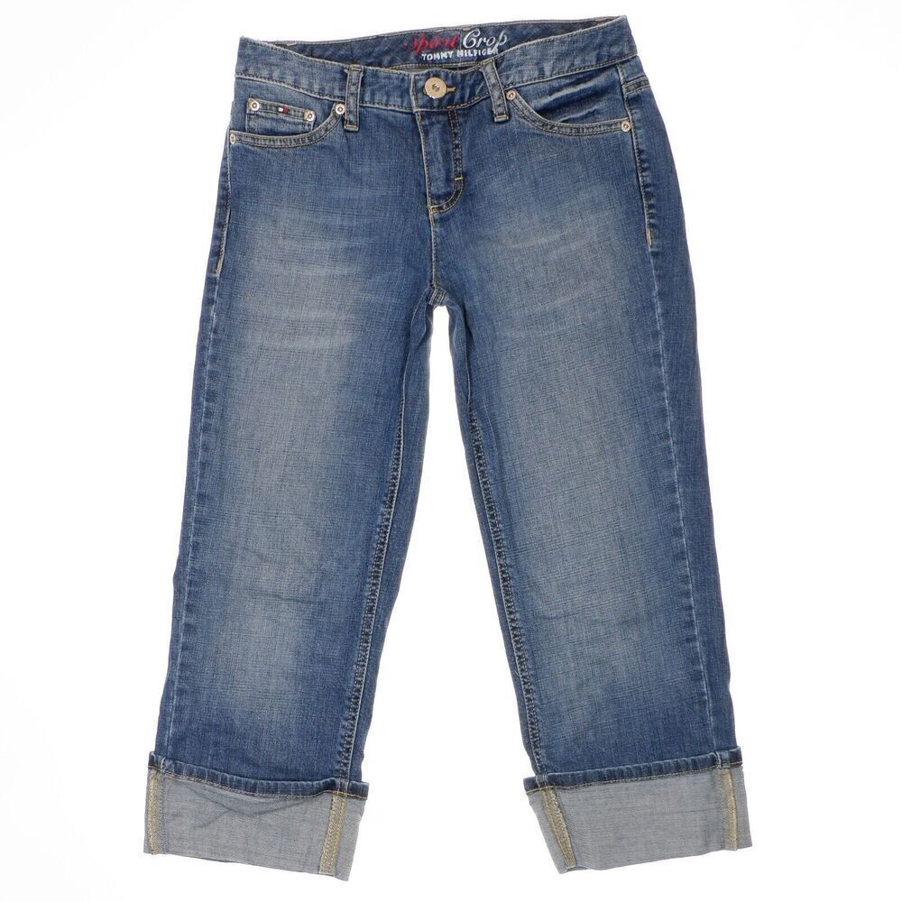 Tommy Hilfiger Spirit Crop Jeans Size 4 Womens Cuff Blue Denim Measures 28x20.5